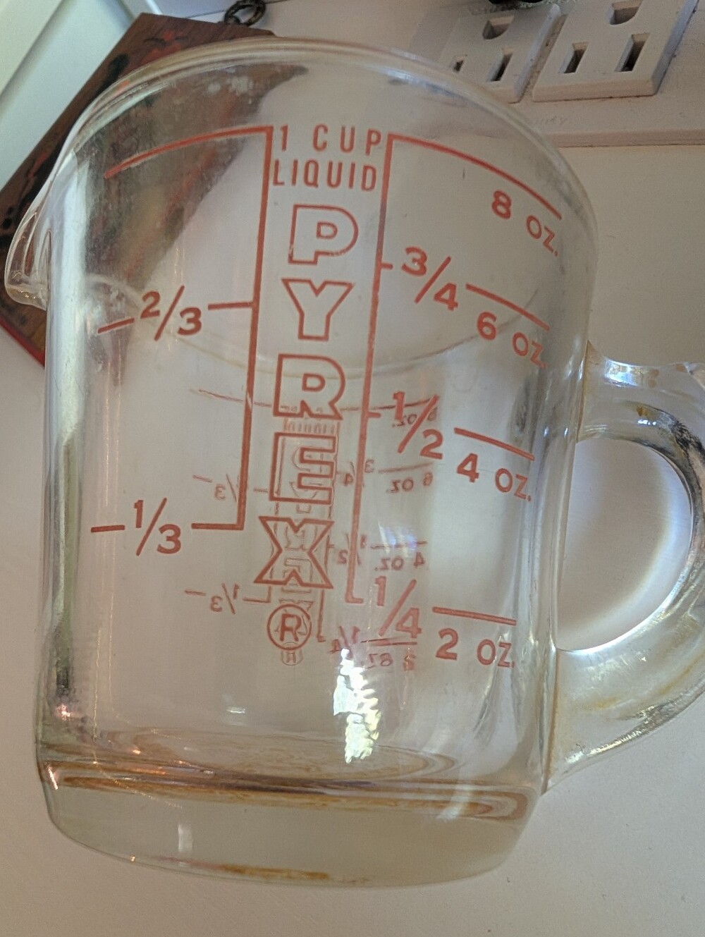 Vintage Pyrex 1 Cup Red Lettering Measuring Cup #508 D-Handle MCM